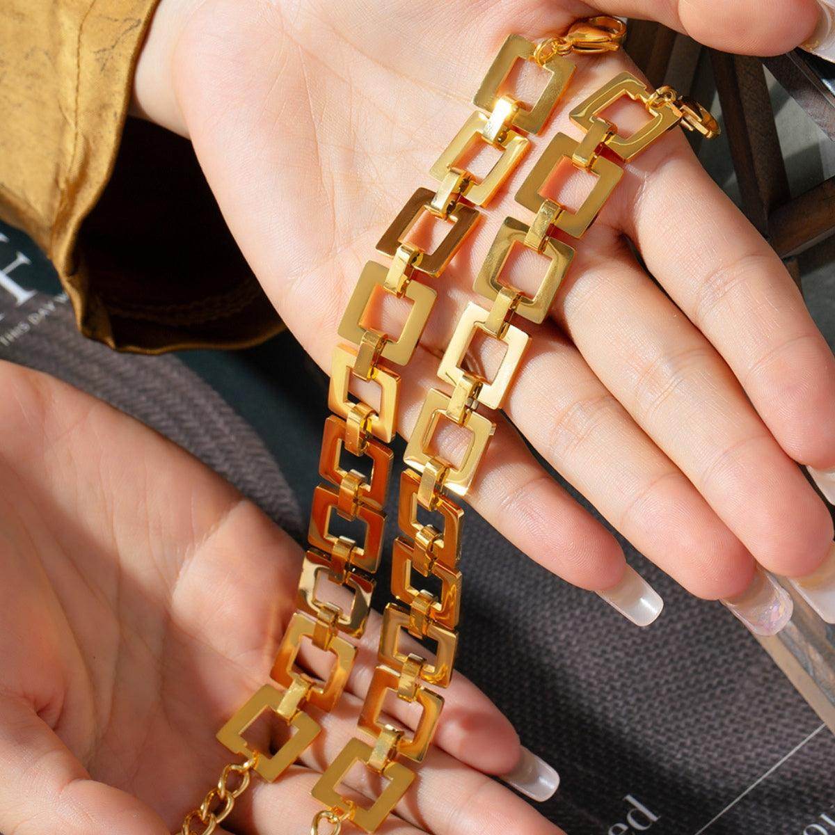 Titanium Steel Hollow Square Chain Bracelet for Men and Women - Selvanelle