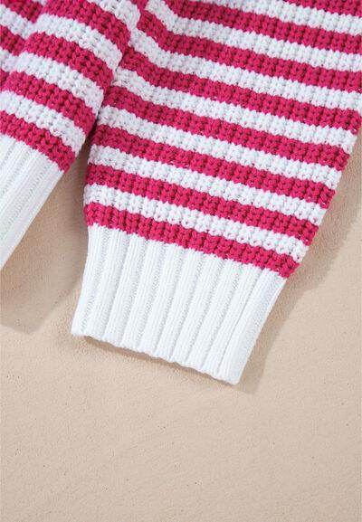 Striped Half Zip Mock Neck Long Sleeve Sweater for Women - Selvanelle
