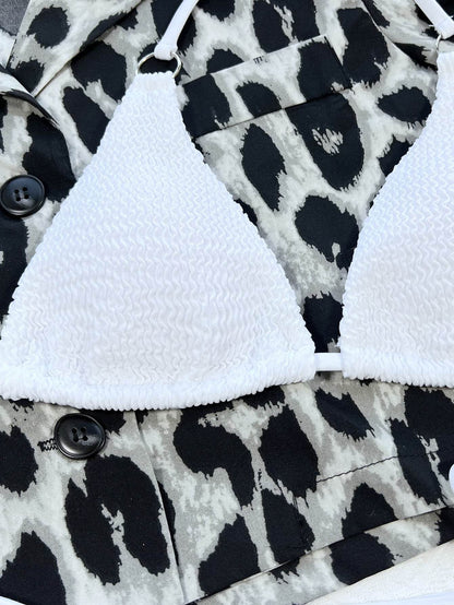 Textured Halter Neck Tie Side Bikini Set - Selvanelle