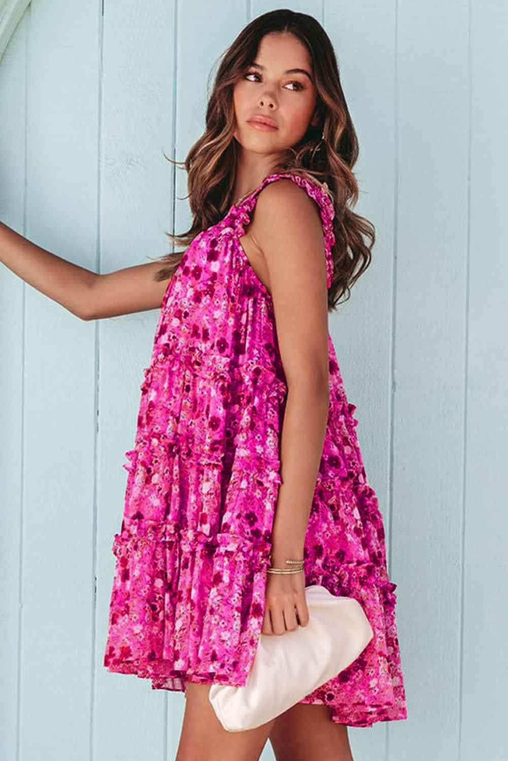 Chic Printed Square Neck Sleeveless Mini Dress for Women - Selvanelle