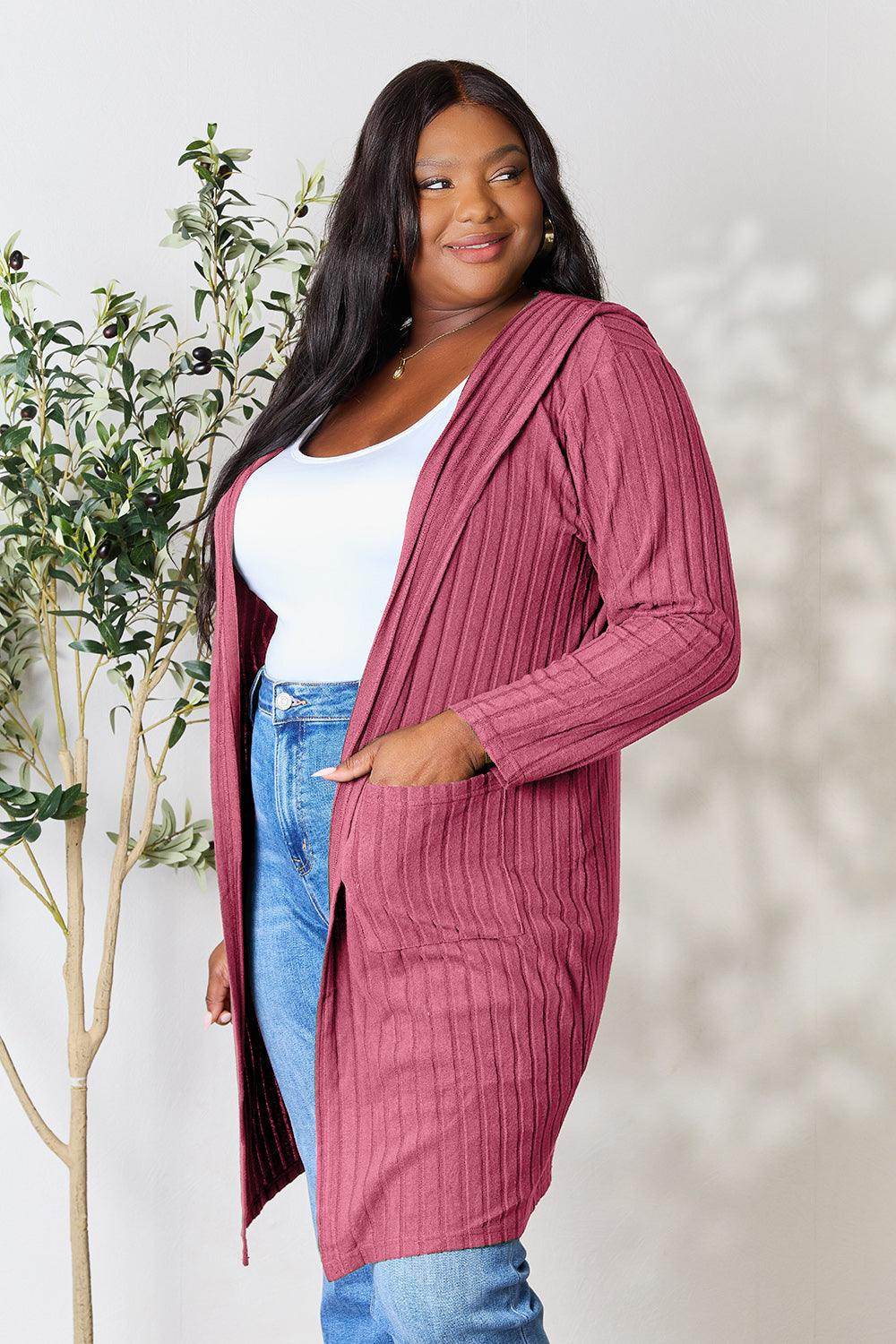 Basic Bae Full Size Hooded Sweater Cardigan for Women - Selvanelle