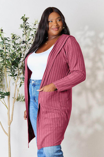 Basic Bae Full Size Hooded Sweater Cardigan for Women - Selvanelle