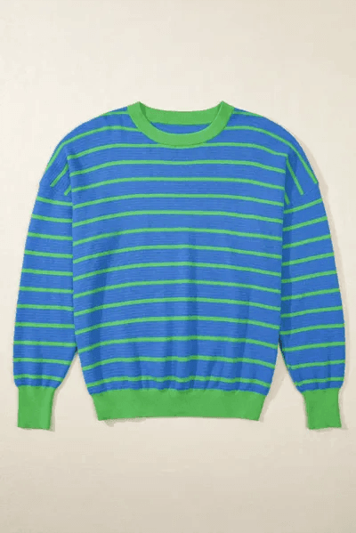 Striped Round Neck Long Sleeve Sweater for Women Fashion - Selvanelle