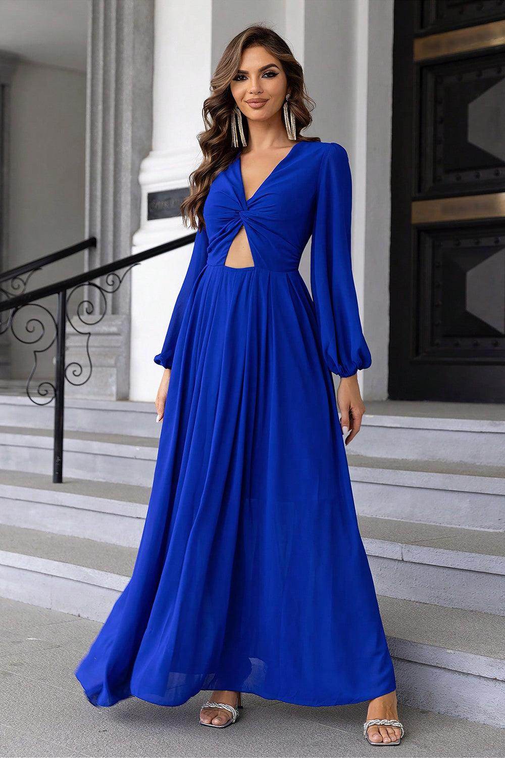 Twist Front Cutout Long Sleeve Dress for Elegant Style - Selvanelle