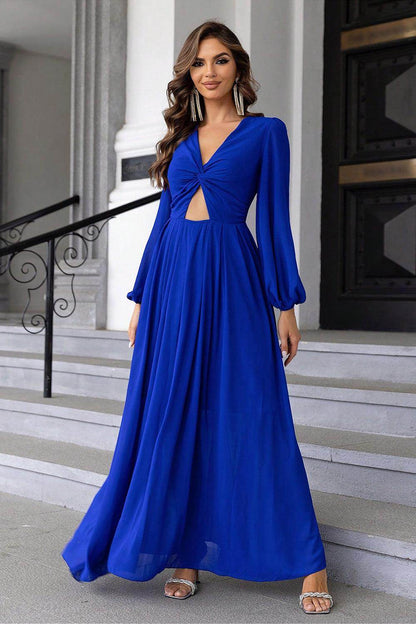 Twist Front Cutout Long Sleeve Dress for Elegant Style - Selvanelle