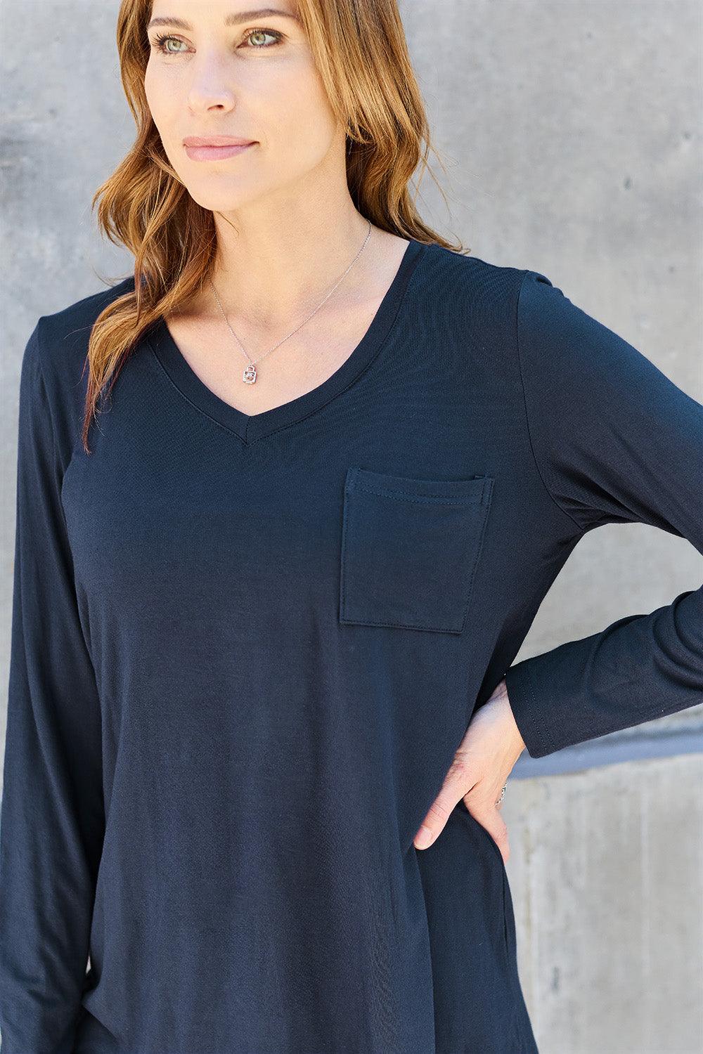 Basic Bae Full Size V-Neck Long Sleeve Top for Women