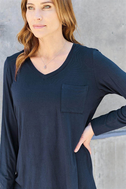 Basic Bae Full Size V-Neck Long Sleeve Top for Women - Selvanelle