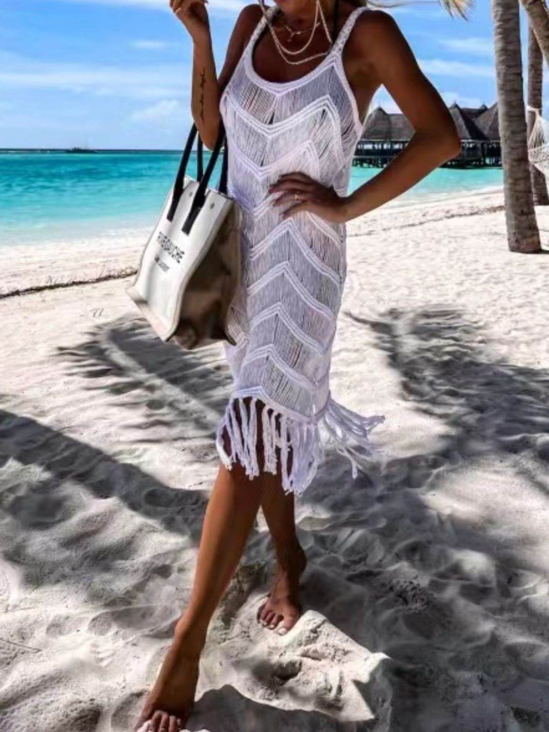 Fringe Scoop Neck Cover-Up - Selvanelle