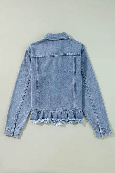 Raw Hem Long Sleeve Denim Jacket for Stylish Women - Selvanelle