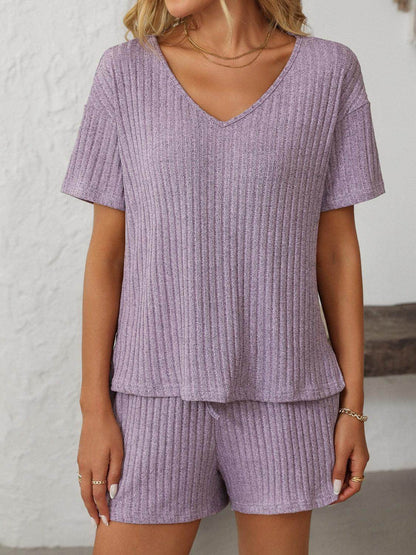 Mandy V-Neck Short Sleeve Top and Shorts Set for Women - Selvanelle