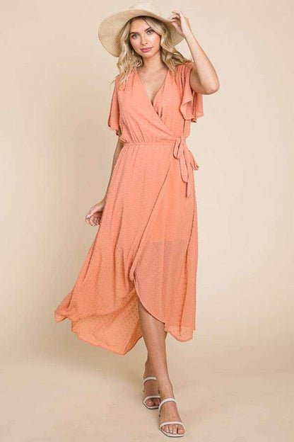 Culture Code Full Size Swiss Dot Tied Slit Dress - Selvanelle