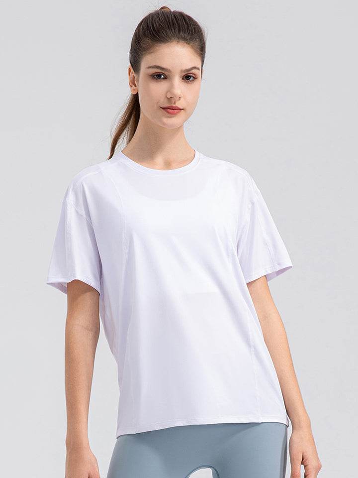 Round Neck Short Sleeve Active Top - Selvanelle