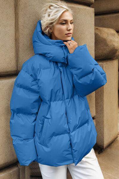 Pocketed Zip Up Hooded Puffer Jacket for Winter Comfort - Selvanelle