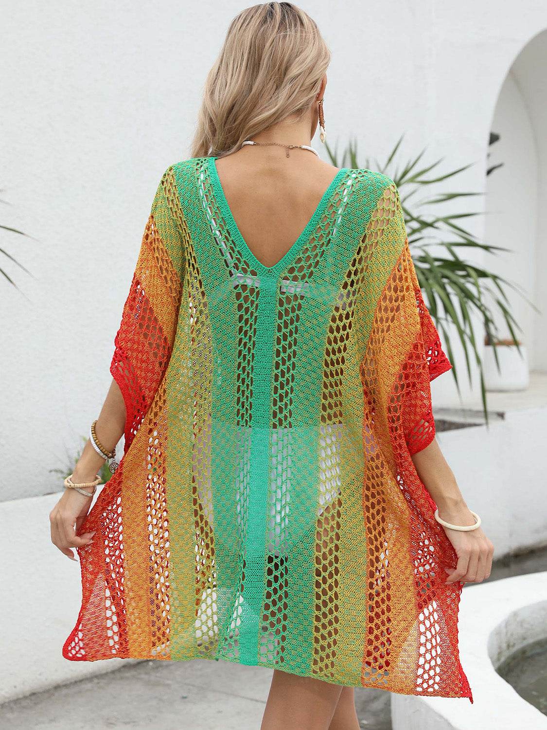Openwork Contrast V-Neck Cover-Up - Selvanelle