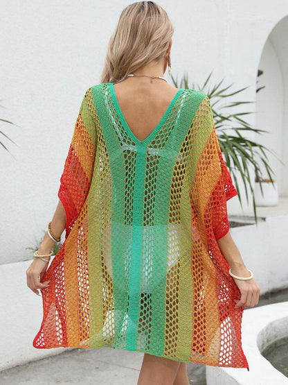 Openwork Contrast V-Neck Cover-Up - Selvanelle