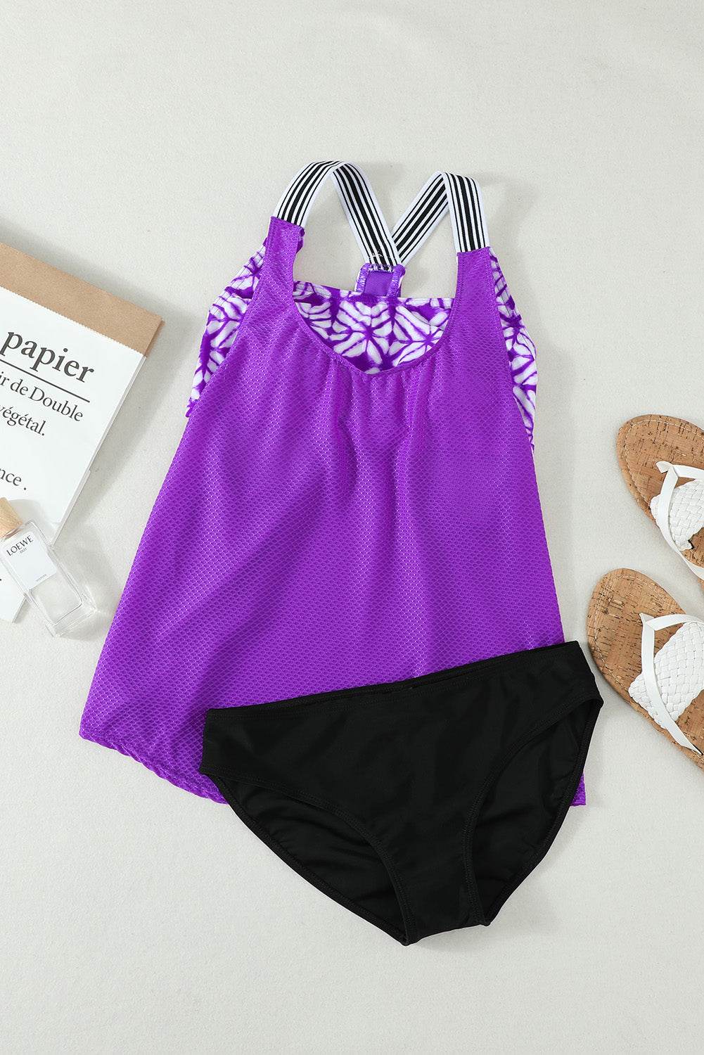 Scoop Neck Wide Strap Tankini Set - Selvanelle