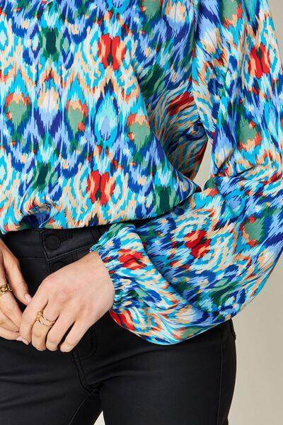 Double Take Full Size Printed Balloon Sleeve Blouse Women - Selvanelle