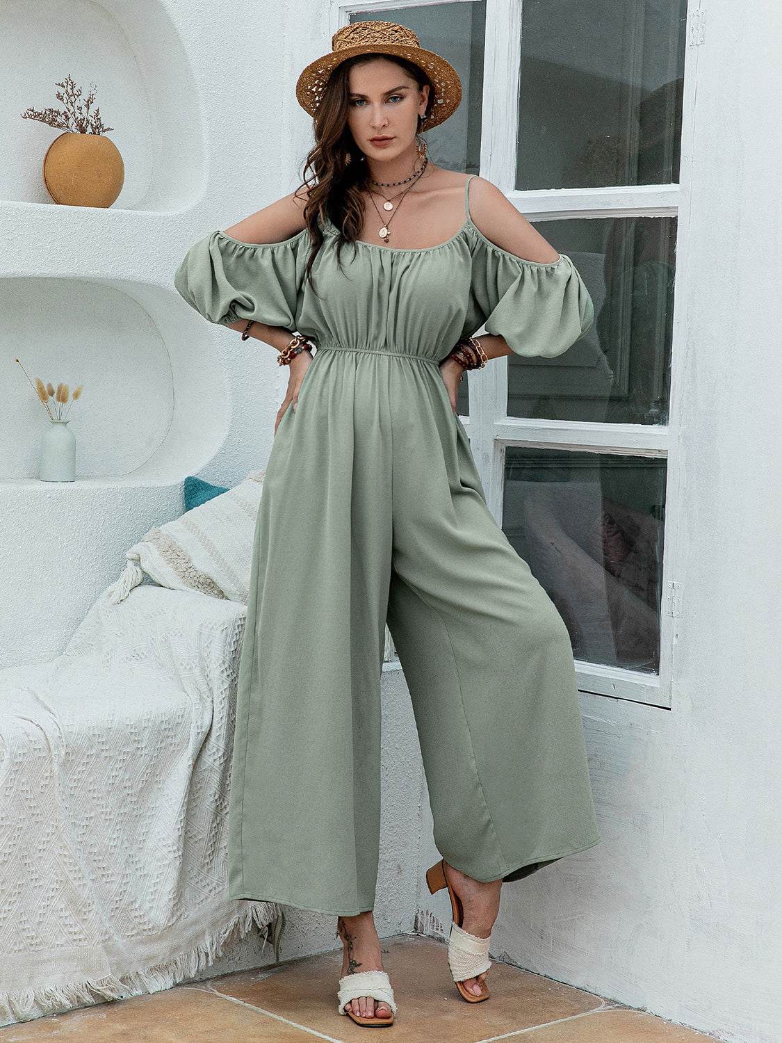 Spaghetti Strap Wide Leg Jumpsuit - Selvanelle