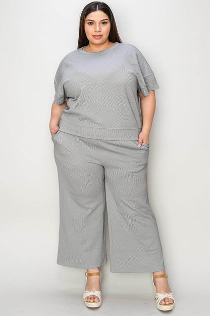 Double Take Full Size Texture Top and Pants Set for Women - Selvanelle