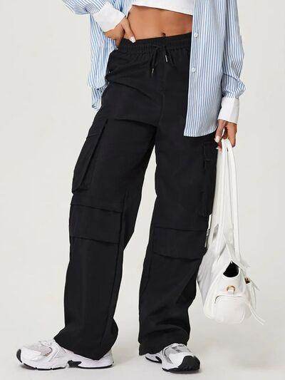 Drawstring Wide Leg Pants with Pockets for Women - Selvanelle