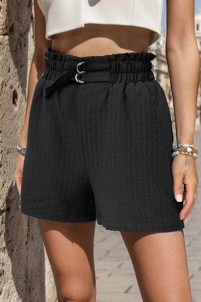 Perfee Pocketed Double Buckle High Waist Shorts for Women - Selvanelle