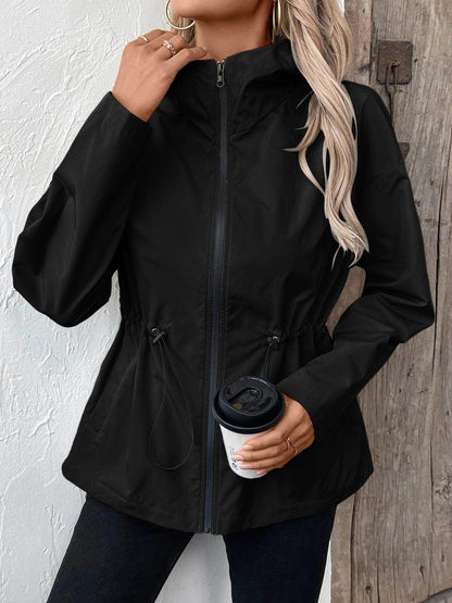 Ivy Lane Drawstring Zip Up Hooded Jacket for Women - Selvanelle
