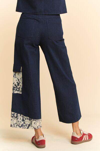 Davi & Dani Lace Applique Wide Leg Jeans for Women - Selvanelle