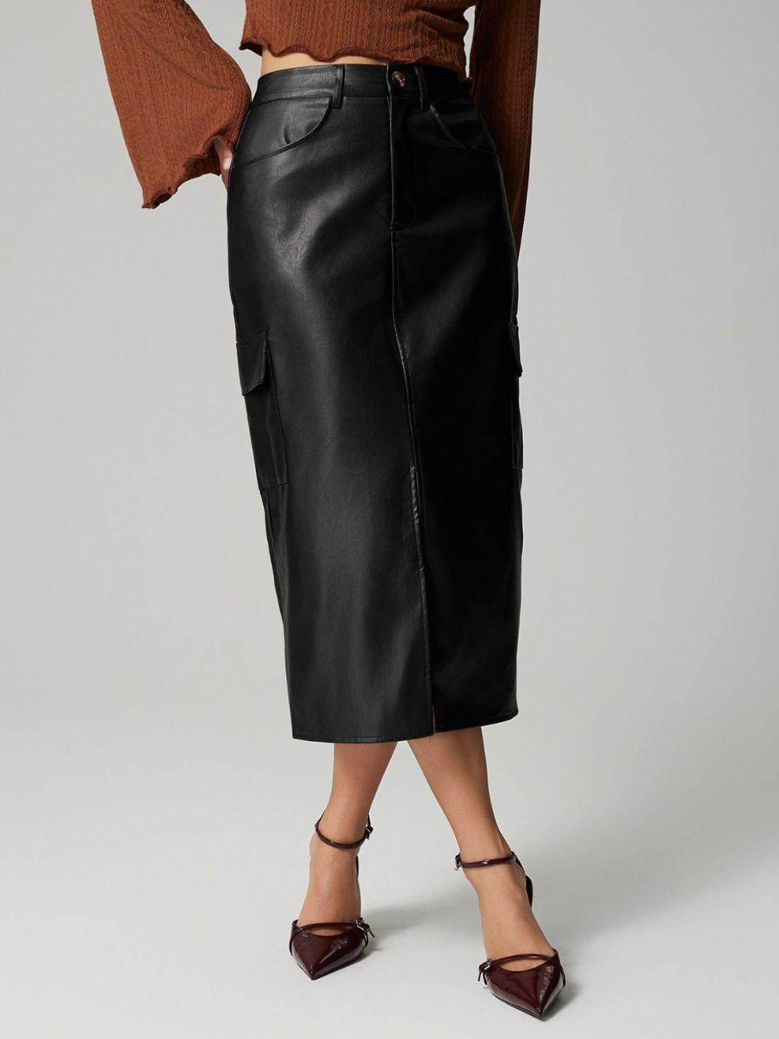Slit Midi Skirt with Pockets for Effortless Style - Selvanelle