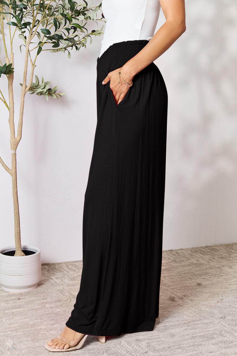 Double Take Full Size Smocked Wide Waistband Wide Leg Pants - Selvanelle