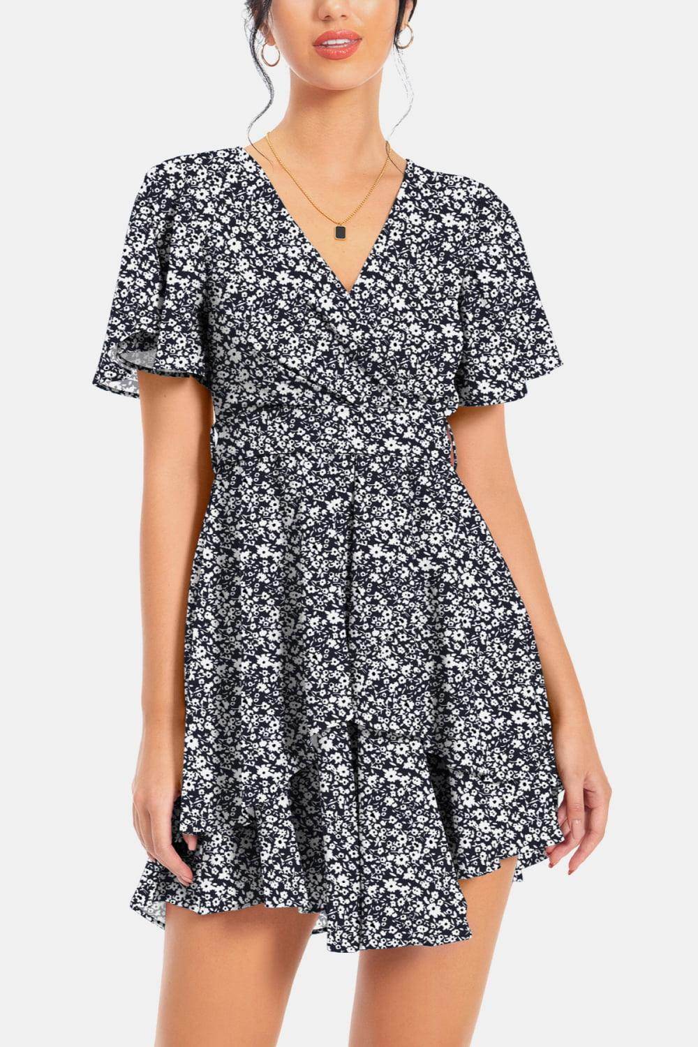 Surplice Neck Flutter Sleeve Dress for Chic Summer Style - Selvanelle