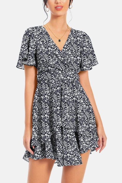 Surplice Neck Flutter Sleeve Dress for Chic Summer Style - Selvanelle