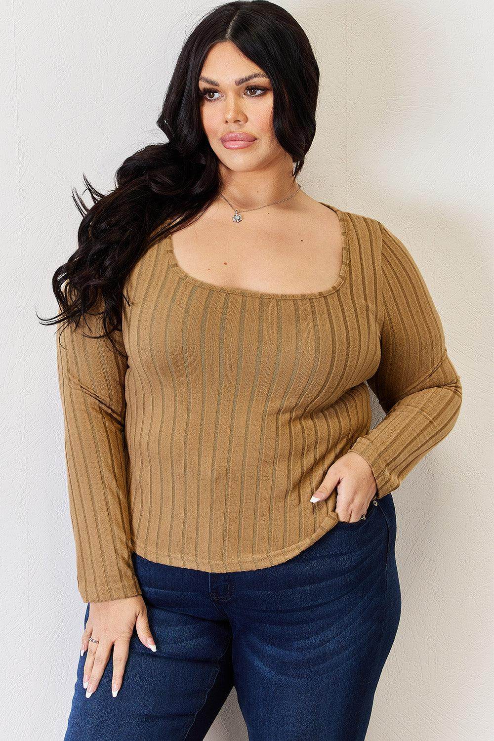 Basic Bae Full Size Ribbed Long Sleeve T-Shirt for Women - Selvanelle