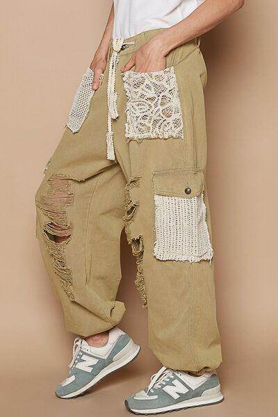 POL Crochet Patch Distressed Washed Jeans for Women - Selvanelle
