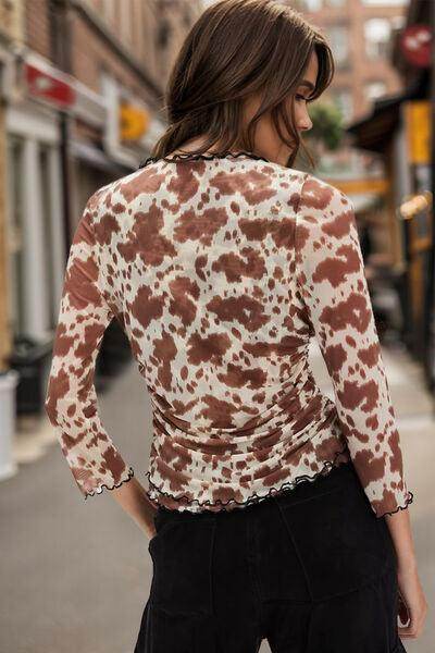 Oh Full Size Animal Print Button Down Plunge Top Style - Selvanelle
