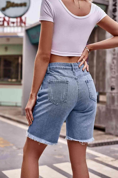 Raw Hem Denim Shorts with Pockets for Casual Chic Style - Selvanelle