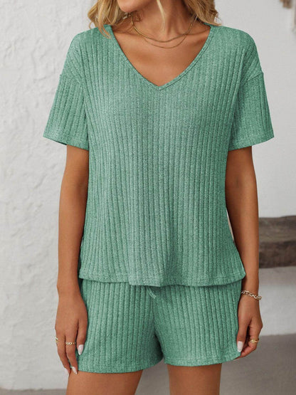 Mandy V-Neck Short Sleeve Top and Shorts Set for Women - Selvanelle