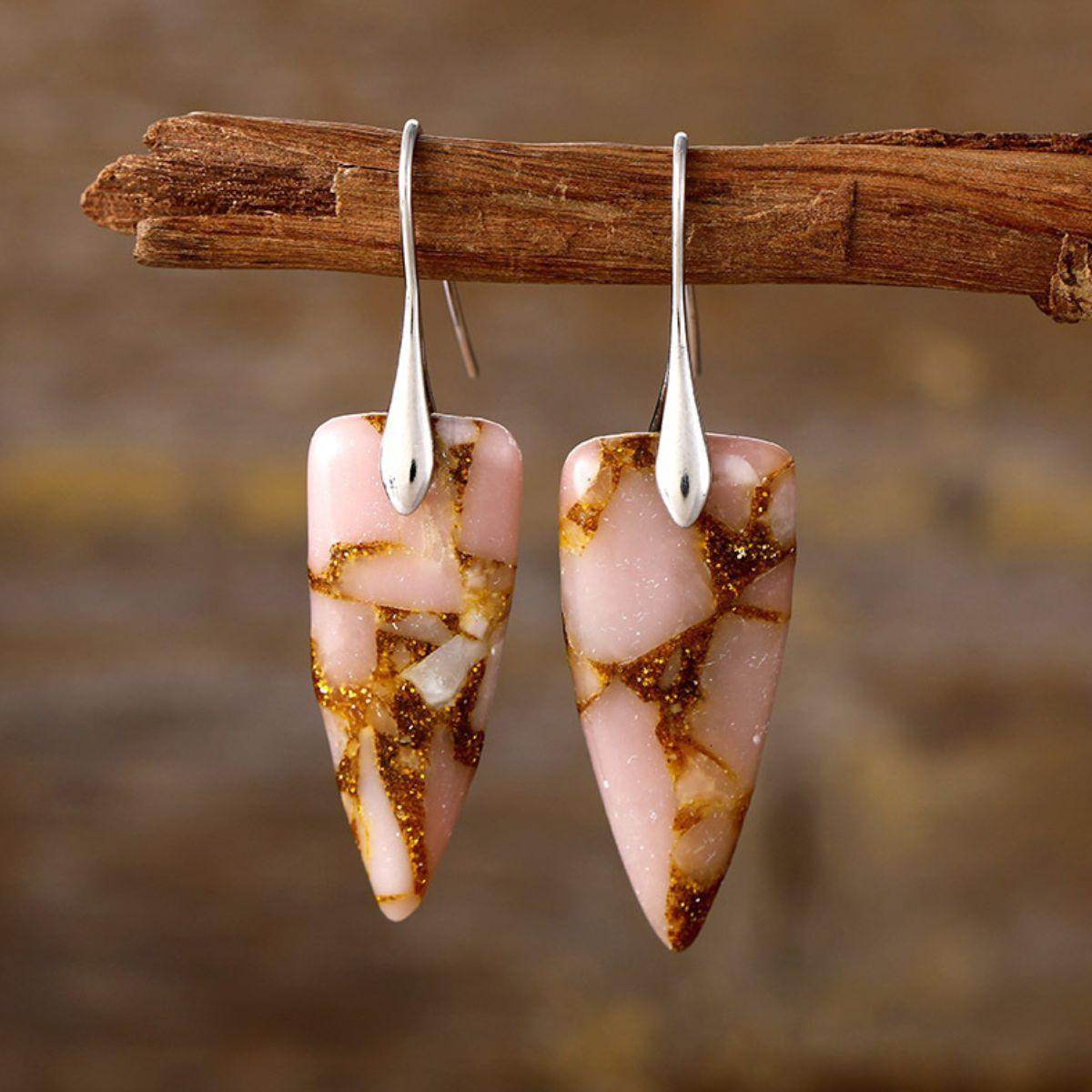 Natural Stone Geometric Shape Earrings in Platinum and Gold - Selvanelle