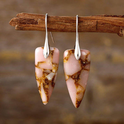 Natural Stone Geometric Shape Earrings in Platinum and Gold - Selvanelle