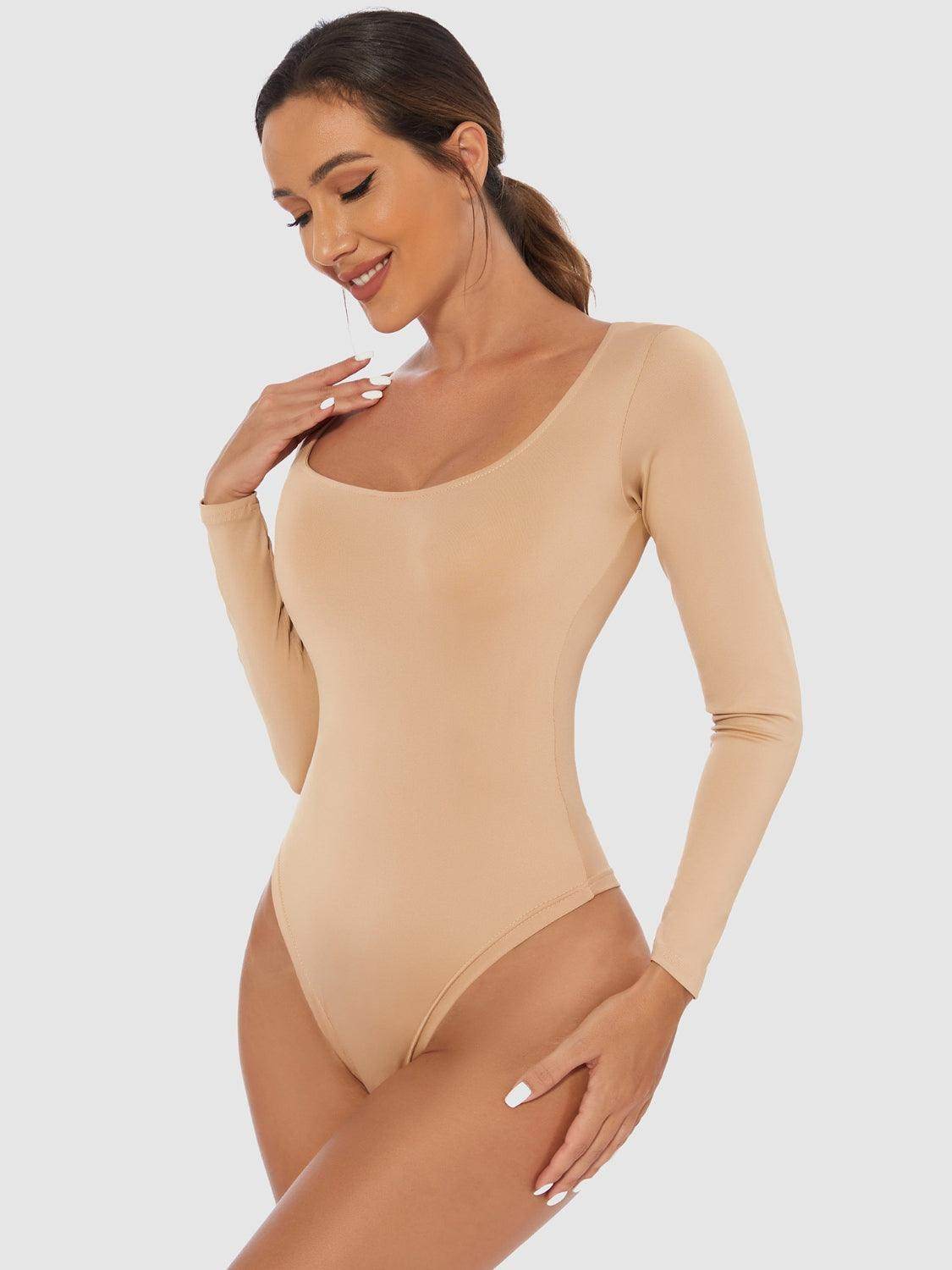 Full Size Scoop Neck Long Sleeve Bodysuit for Women - Selvanelle