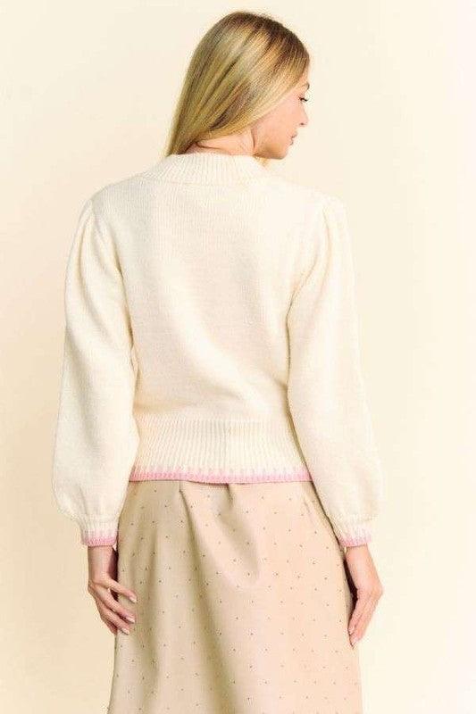 Davi & Dani Flower Patch Fuzzy Mock Neck Sweater Cozy