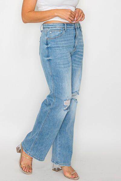 Bytos Full Size Distressed High Rise Straight Jeans For Women - Selvanelle