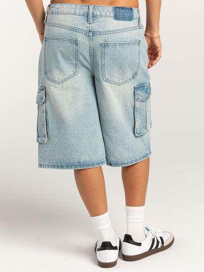 Mid-Rise Waist Denim Shorts with Pockets for Women - Selvanelle