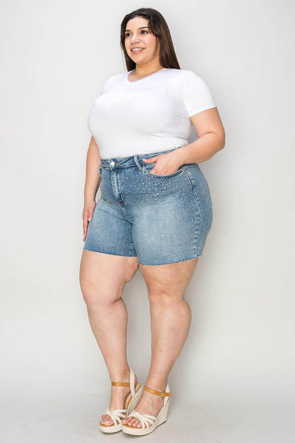 Judy Blue Full Size High Waist Raw Hem Denim Shorts for Women - Selvanelle