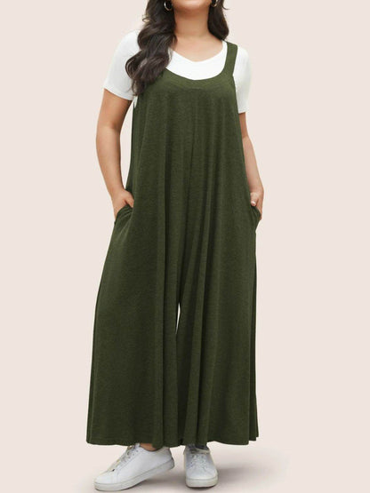 Full Size Pocketed Wide Leg Overalls - Selvanelle