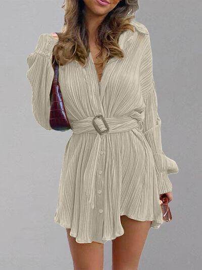 Button Up Dropped Shoulder Shirt Dress for Women Stylish - Selvanelle