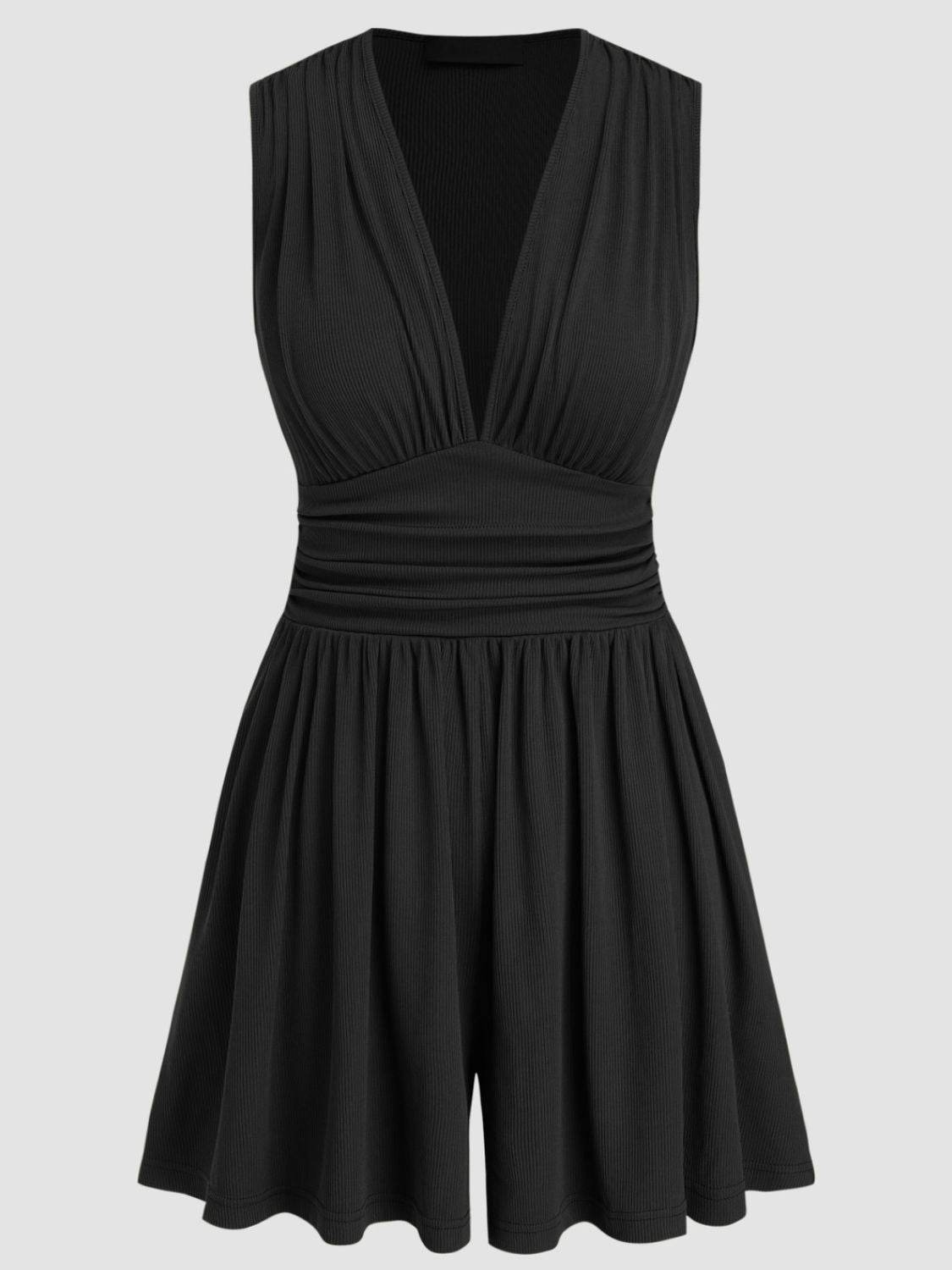 Ruched Plunge Sleeveless Romper - Selvanelle