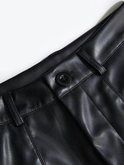 PU Leather High Rise Shorts for Women with Pockets - Selvanelle