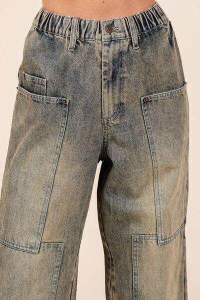 Mittoshop Washed Wide Leg Jeans with Pockets for Women - Selvanelle