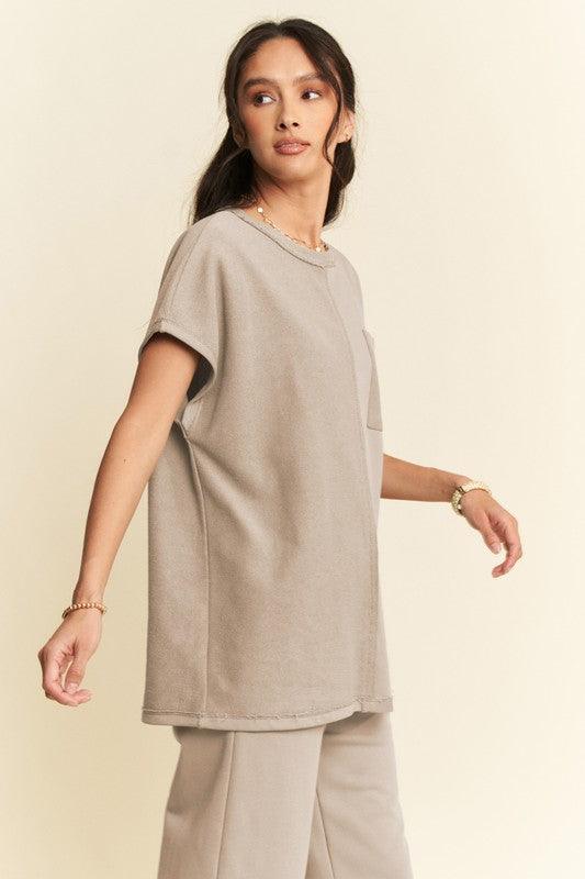 Davi & Dani Round Neck Short Sleeve Top and Pants Set Outfit