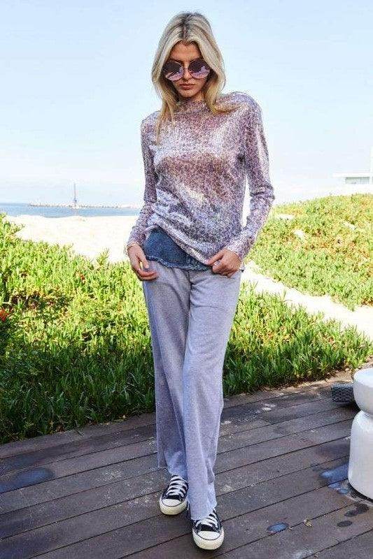 Davi & Dani Sequin Mock Neck Long Sleeve Mesh Top Chic - Selvanelle